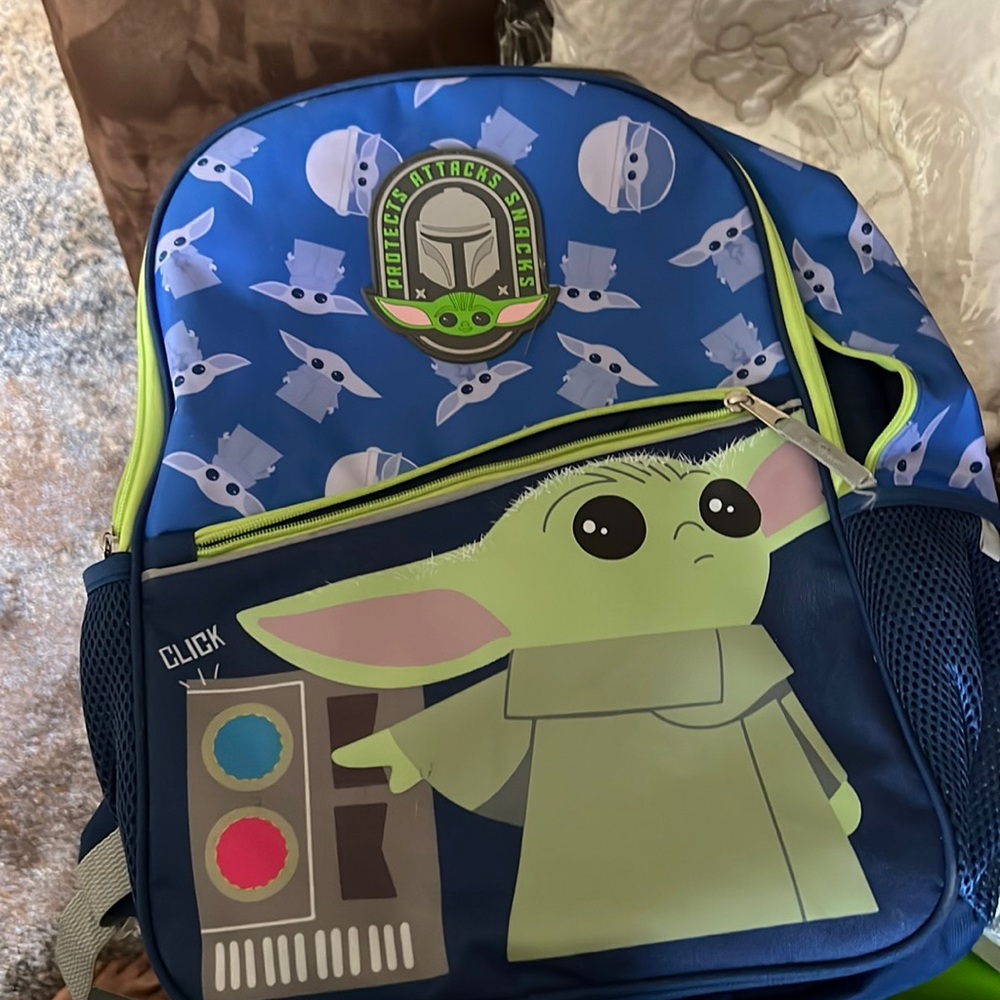 Personalized Grogu Baby Yoda Backpack - Blue & Lime, 16 Inch